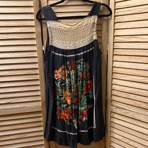 Free People Black and Cream Floral Mini Dress